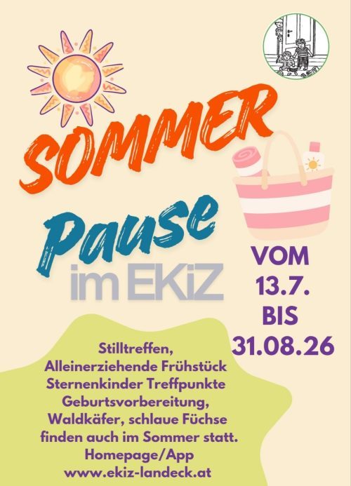 Sommer Pause im EKiZ 13.07. bis 31.08.2026 " Ausnahmen" siehe im Beitrag